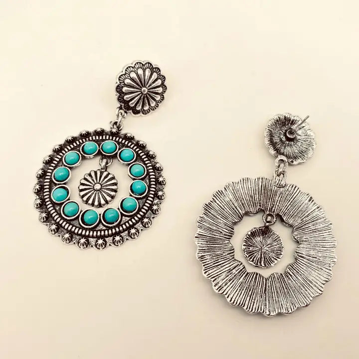 Turquoise Round Hollow Post Earrings