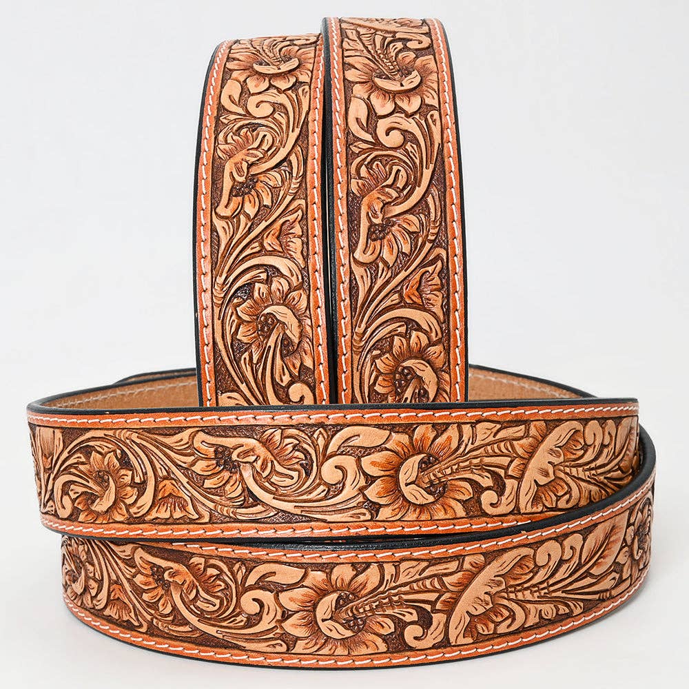 Genuine American Handtooled Leather Tan Belt For Men and Women