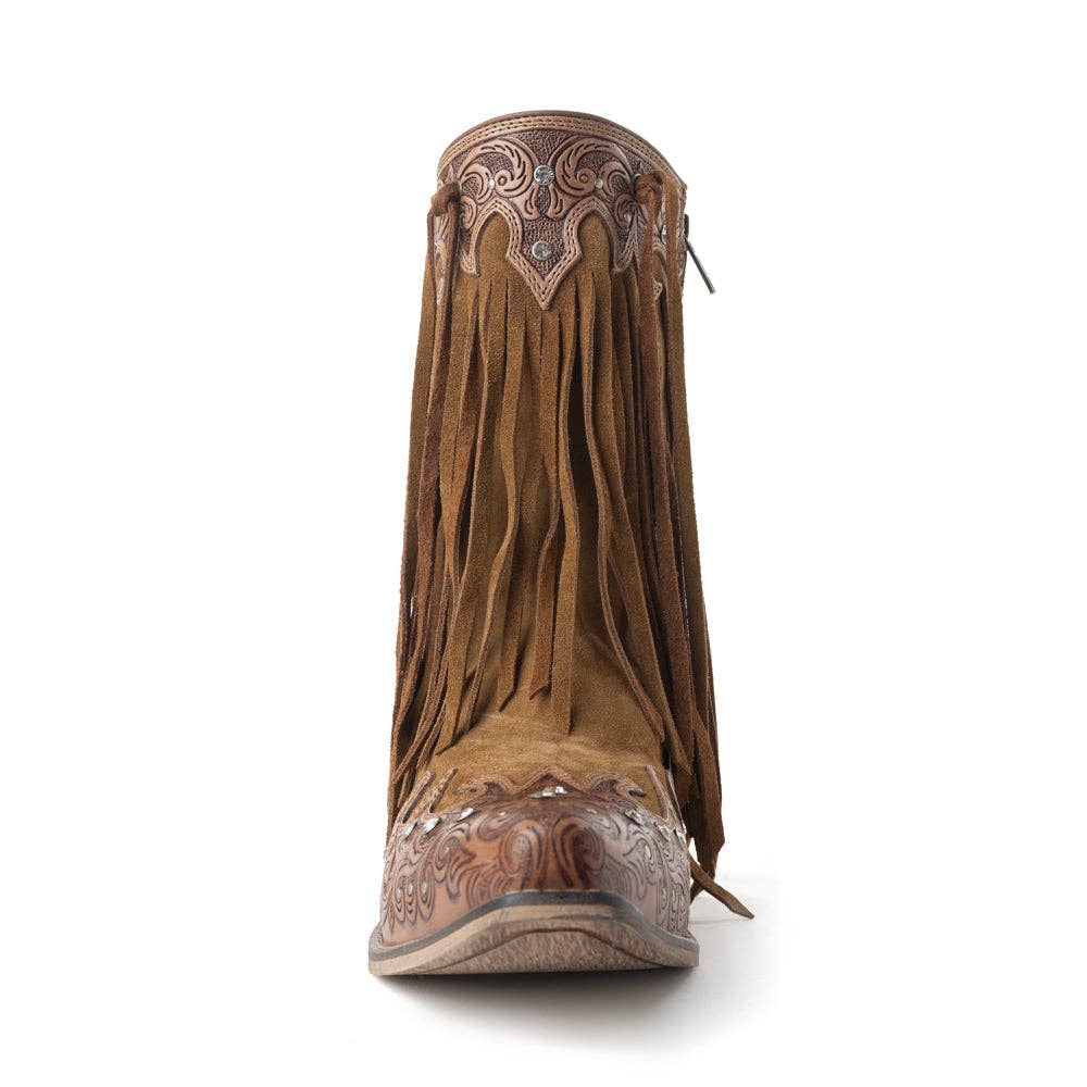 Women's Goldrush Fringed Handtooled Leather Boots in Dusty Oak