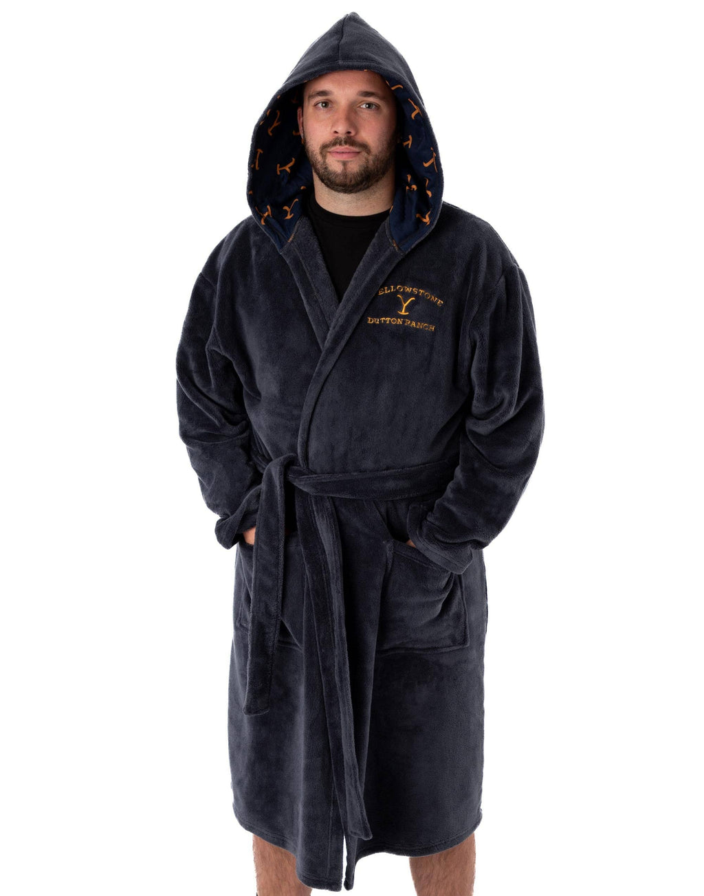 Yellowstone Western Men's Blue Dutton Ranch Hooded Bathrobe
