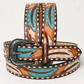 Genuine American Handtooled Leather Feather Belt For Men and Women