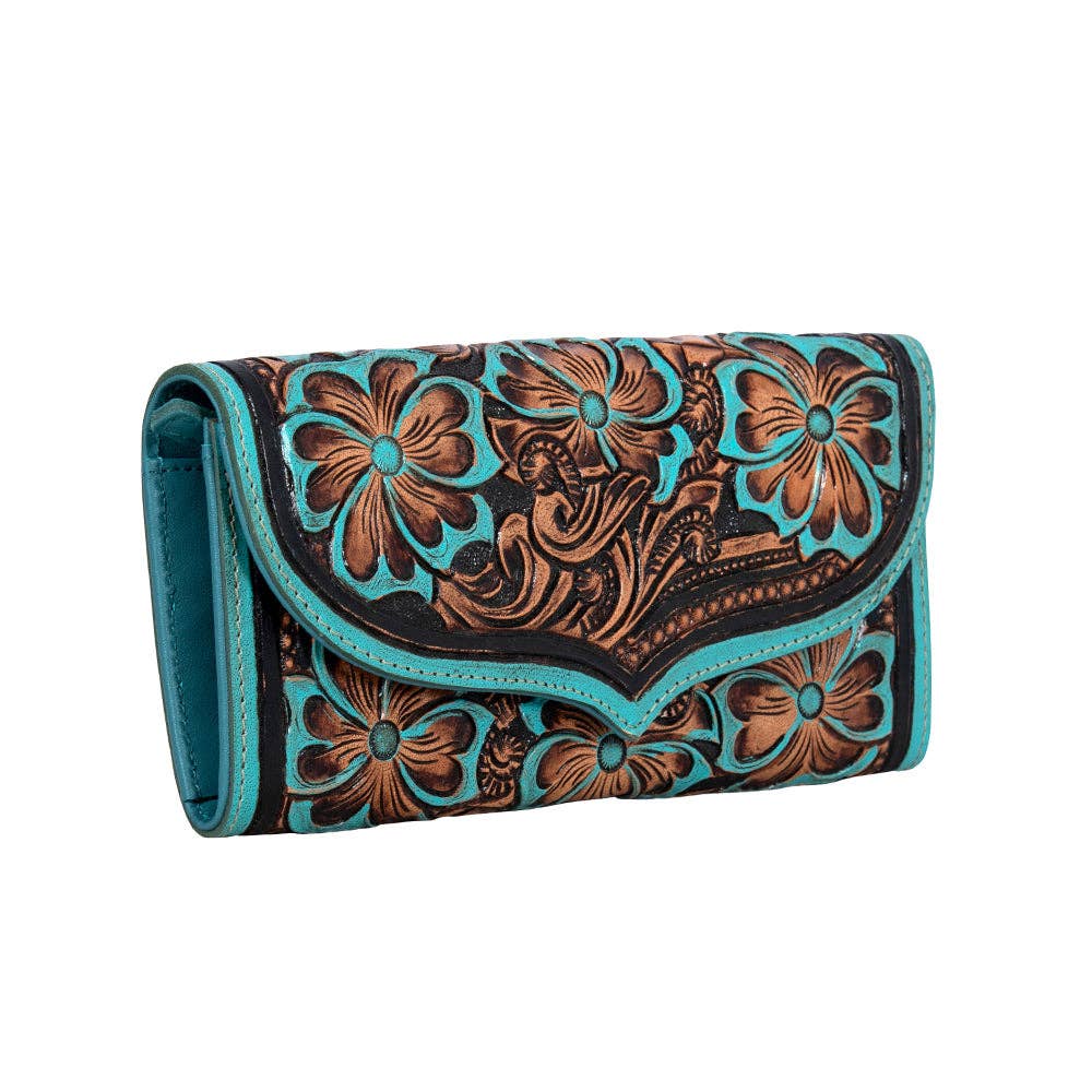 Handtooled Flower Crest Ridge Wallet