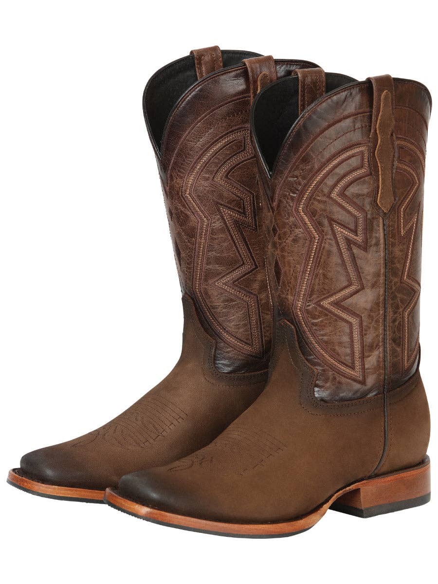 El General Men’s Leather Cowboy Boots - Nubuck Camel