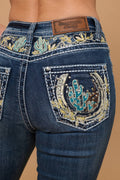 Women's Bootcut Horseshoe/Cactus Bling Jeans