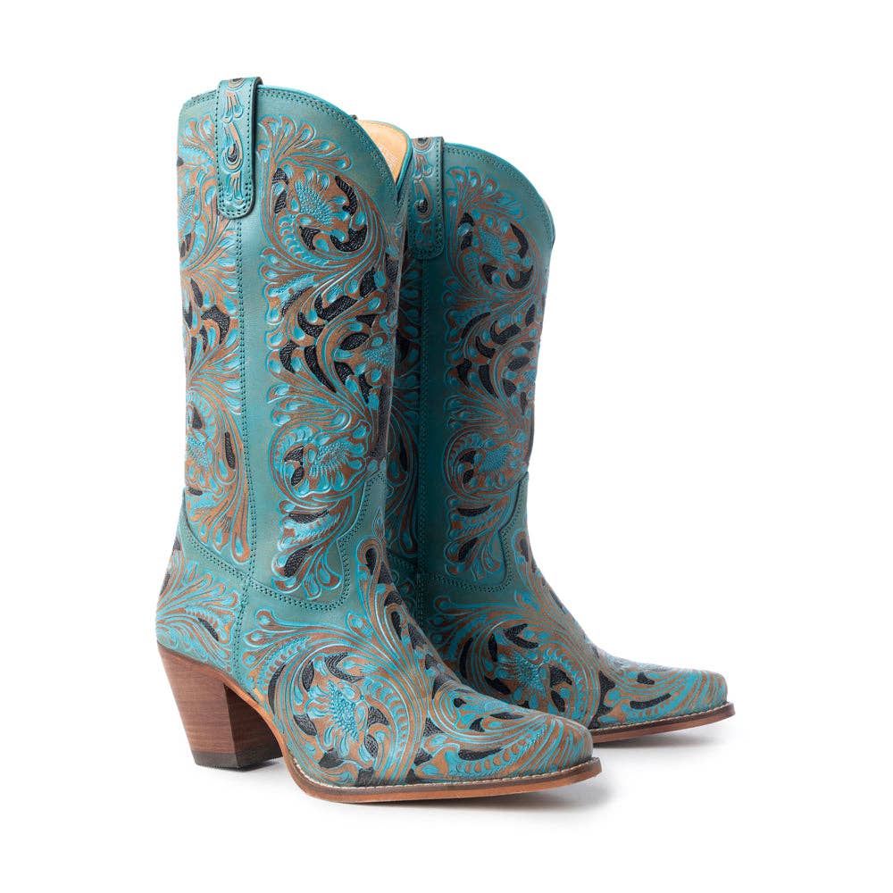 Kasiopeah Hand-tooled Boots in Turquoise
