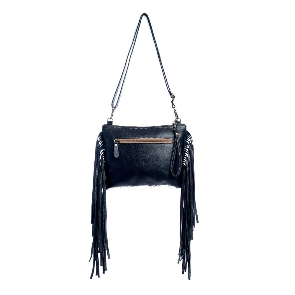 Handtooled Cowhide Turquoise Leather Bag with Fringes