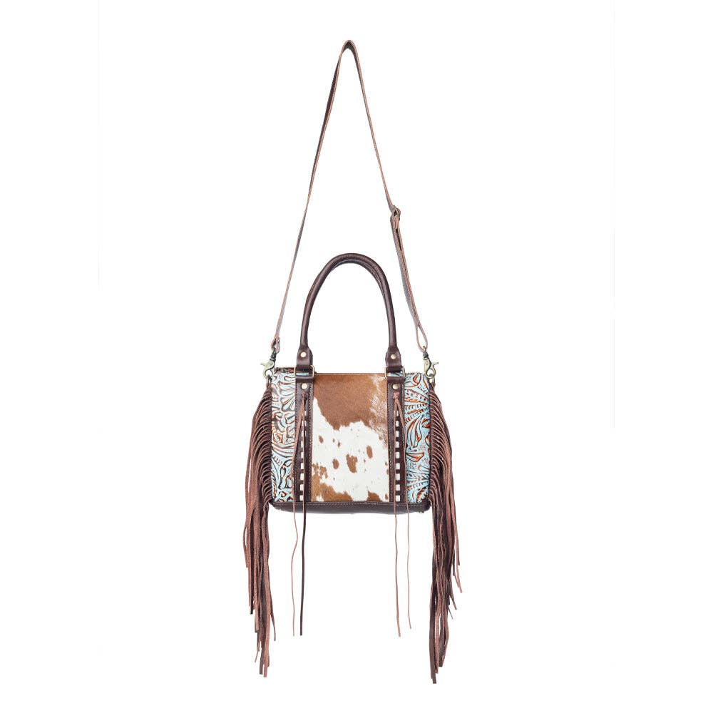 Maia Cowhide Leather Handtooled Fringed Bag