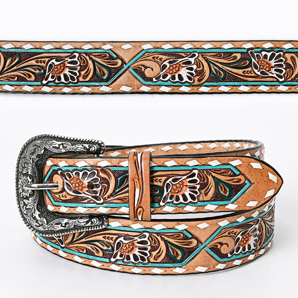 Genuine American Handtooled Leather Floral Belt For Men and Women