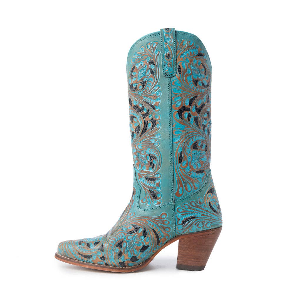 Kasiopeah Hand-tooled Boots in Turquoise