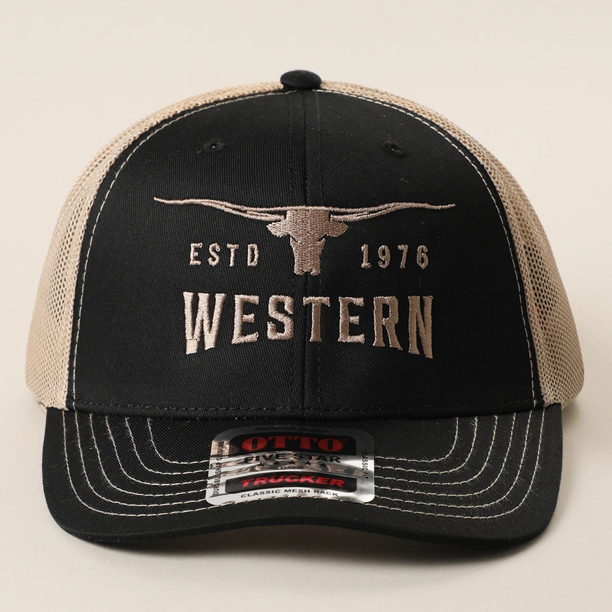 Longhorn Western Embroidered Mid Profile Trucker Hat