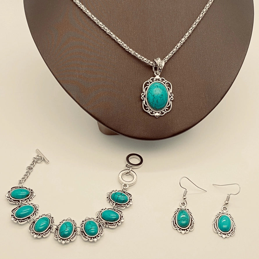 Artificial Turquoise Bracelet Necklace Earring Set