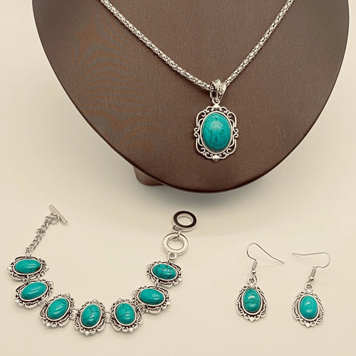 Artificial Turquoise Bracelet Necklace Earring Set