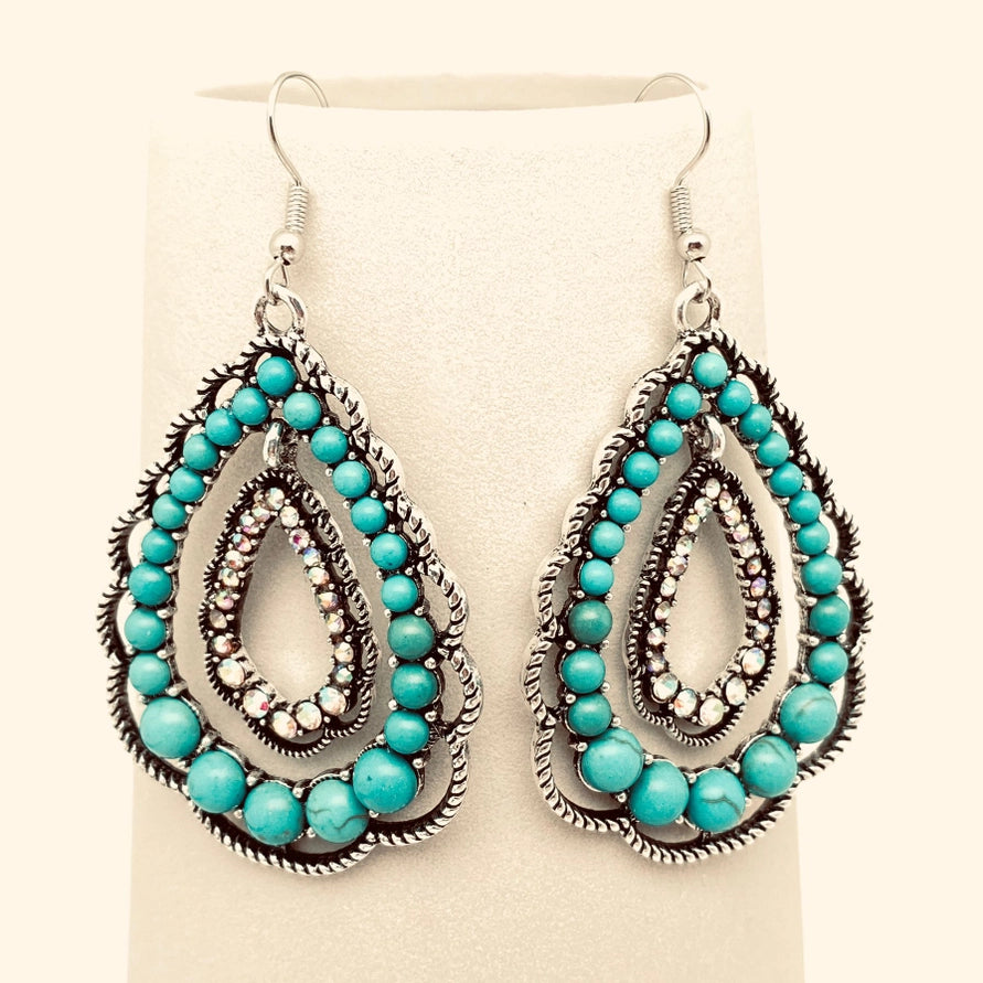 Rhinestone Turquoise Double-Layer Drop Dangle Earrings