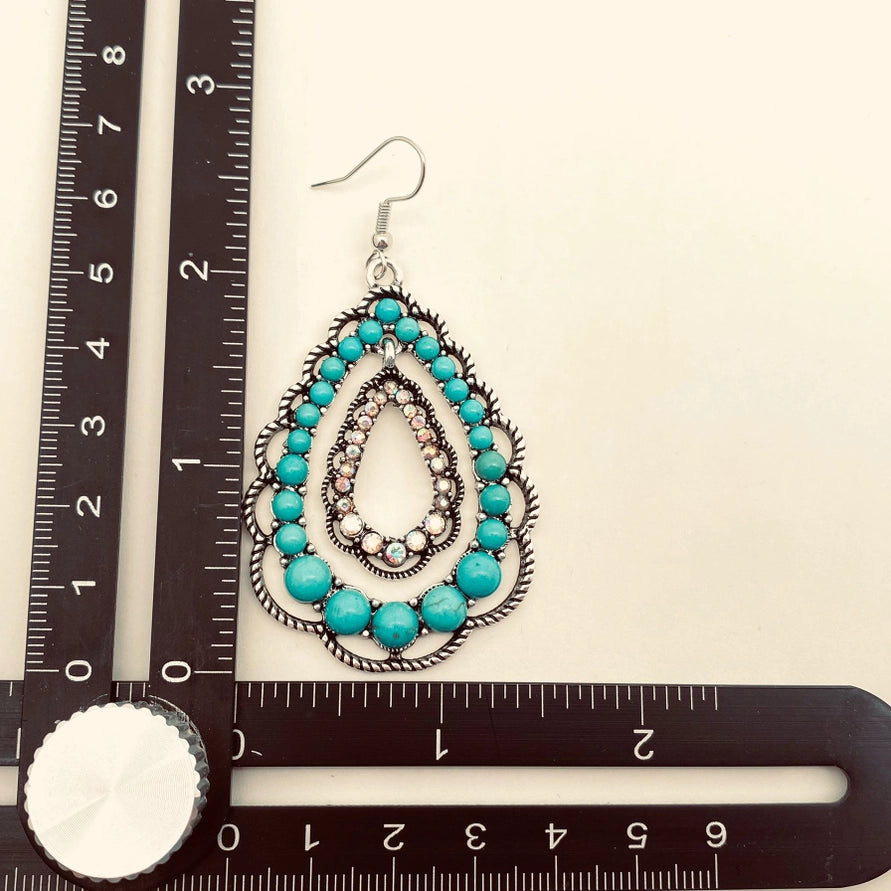Rhinestone Turquoise Double-Layer Drop Dangle Earrings