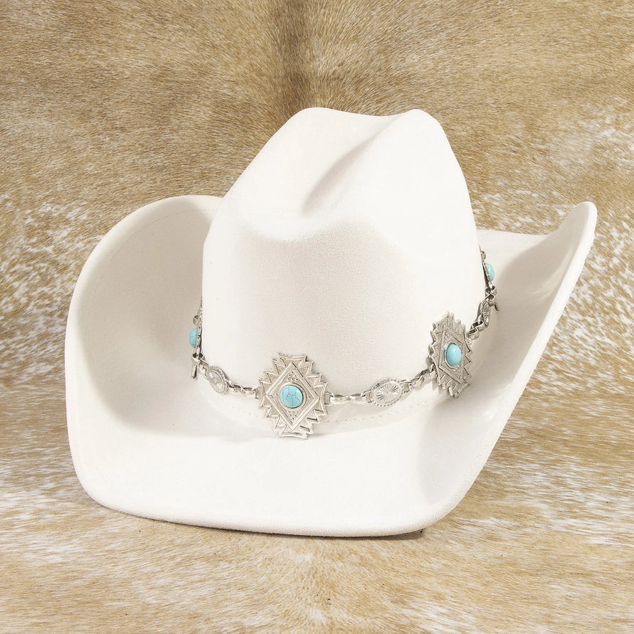 Western Cowboy Hat with Aztec Concho Chain Band